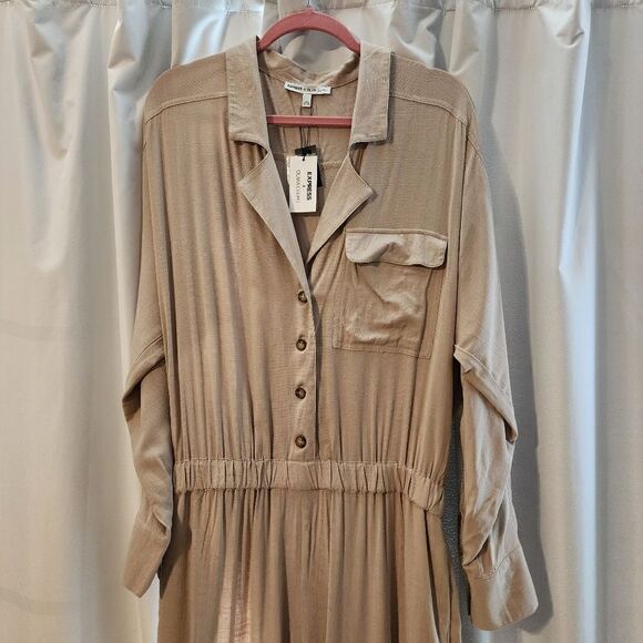 Express X Olivia Culpo Womens Khaki Jumpsuit Size Large NWT - Picture 8 of 14